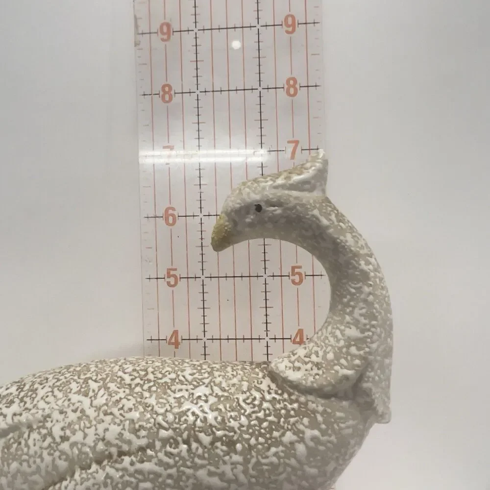 Vintage MCM China Craft Beige Splatter Textured Ceramic Peacock Bird 11.75